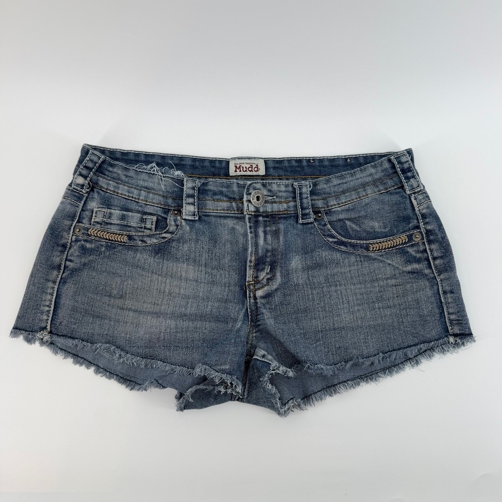Mudd Denim Shorts Womens 11 Blue Low Rise Frayed Hem Y2K Boho